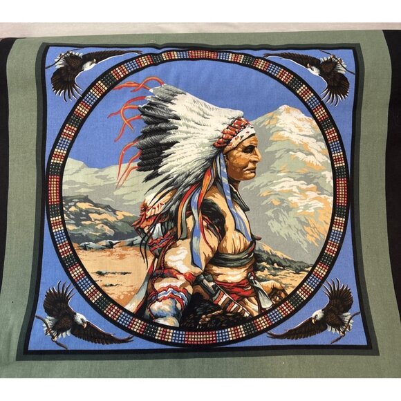 Native Spirit Fabric Pillow Panel Chief Cotton 44" X 17.5" Bald Eagles Mountain - Picture 3 of 9